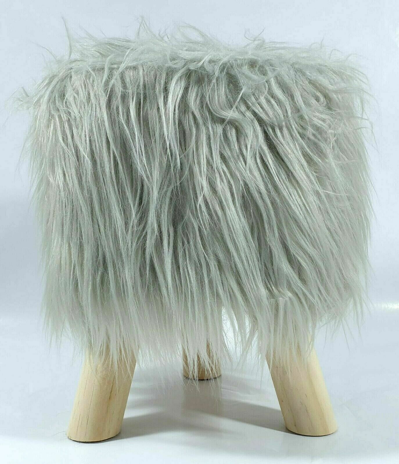 MASTER Stool Pouffe Shaggy Faux Fur Foot Bench Ottoman Modern Padded Wooden Round