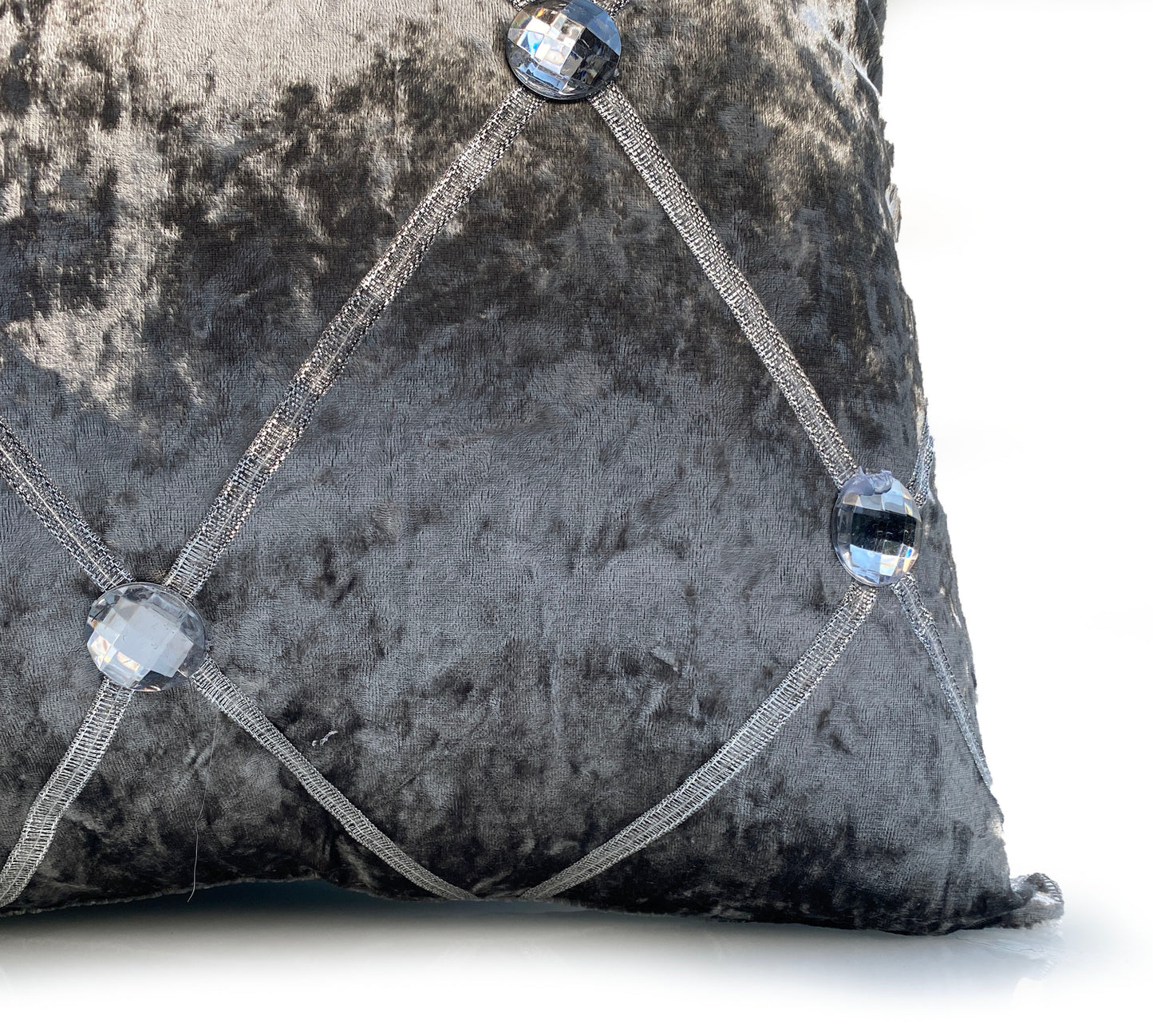 Large Crush Velvet Diamante Chesterfield Cushions or Covers Silver closer view