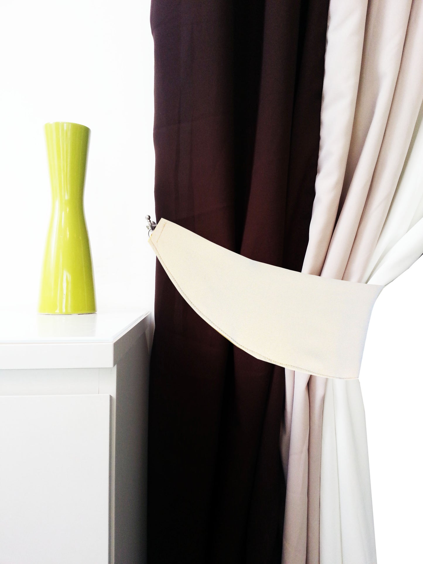 Eyelet Curtains Ring Top Pair of Curtains Brown Beige Cream