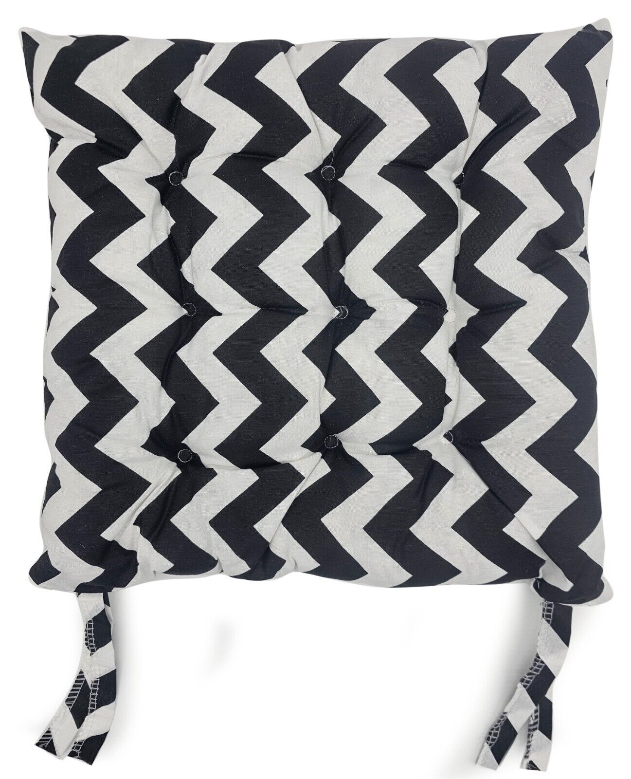 Seat Pad Dining Garden Kitchen Chair Cushions Tie On Zigzag Black and White