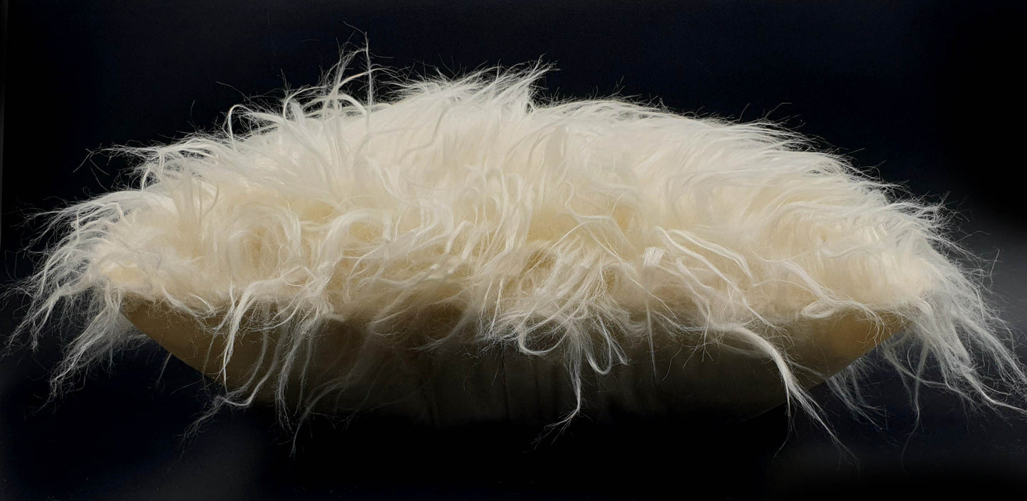 large cushion cover or cushions long Shaggy faux fur cushions CREAM side view