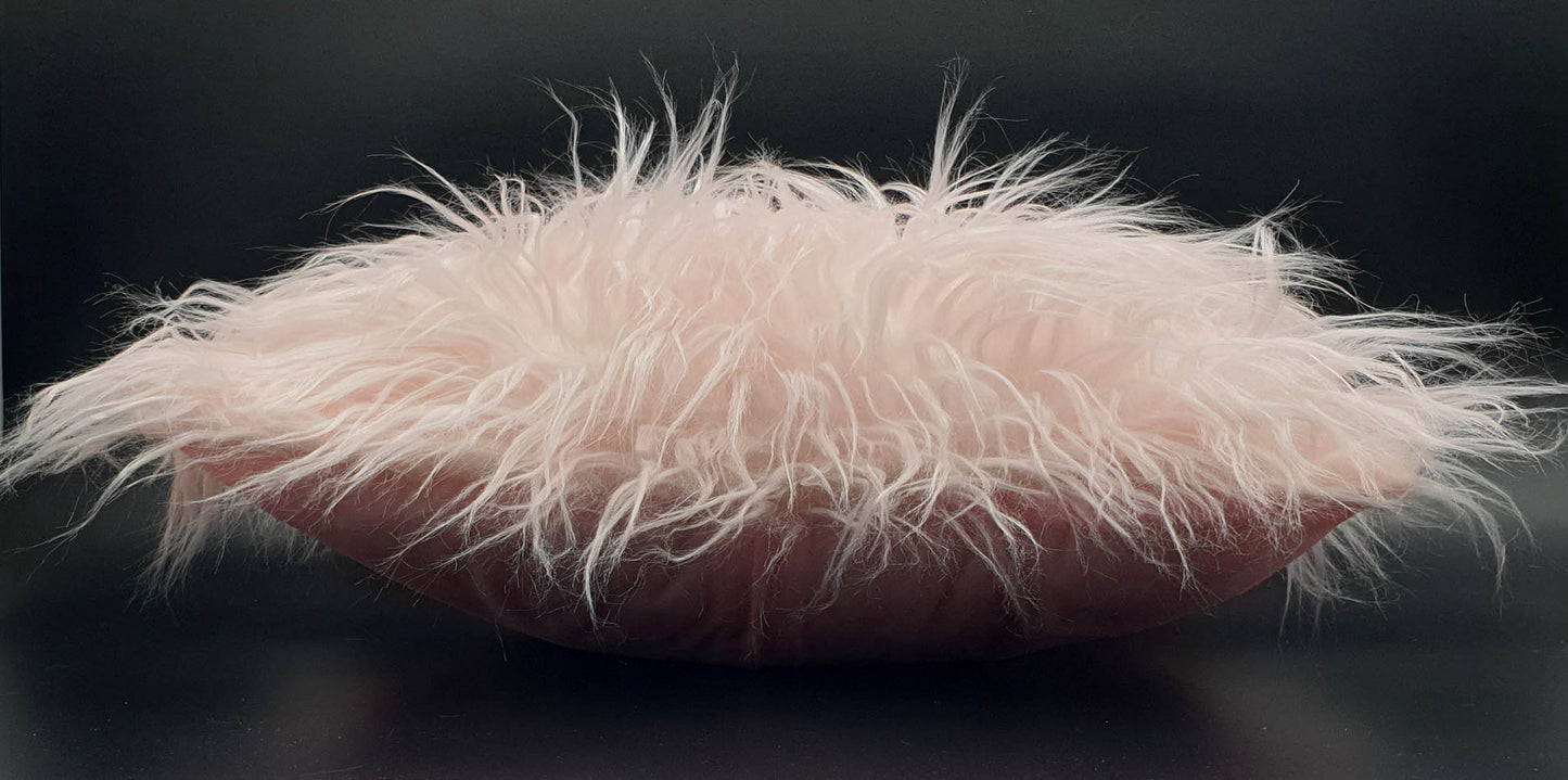 large cushion cover or cushions long Shaggy faux fur cushions Light Pink Side view