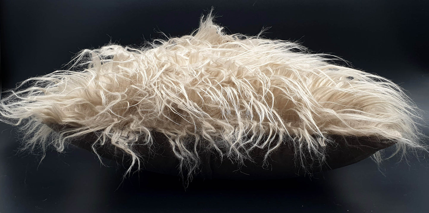 large cushion cover or cushions long Shaggy faux fur cushions BEIGE side view
