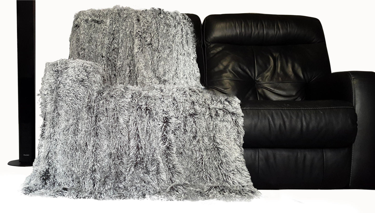 Super Soft Large Throws Cuddly 2 TONE Faux Fur Fluffy Throw over 150cm x 200cm GREY