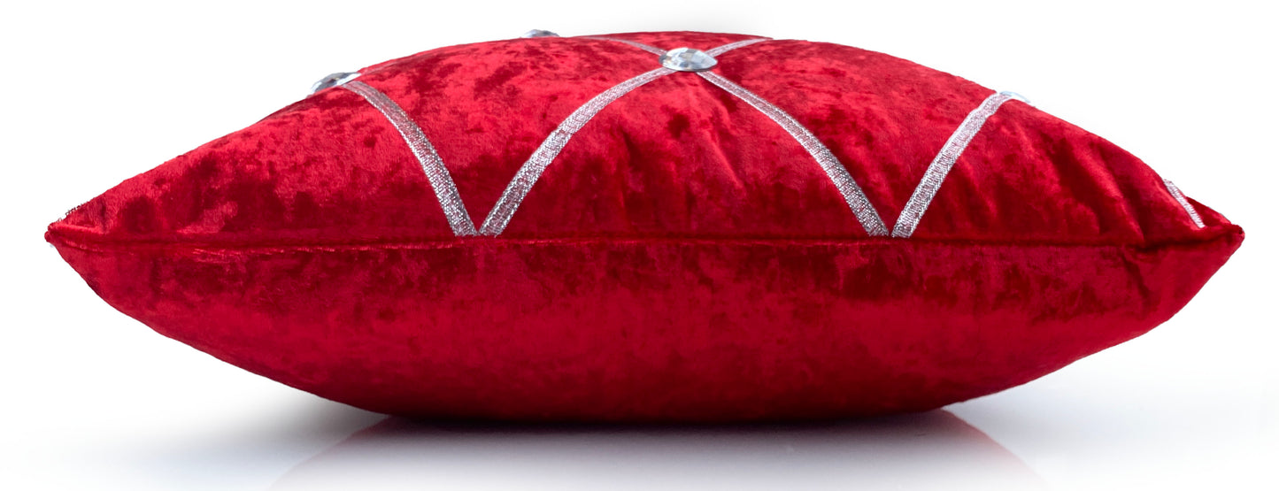Large Crush Velvet Cushions or Covers Diamante Chesterfield 3 Sizes RED side view