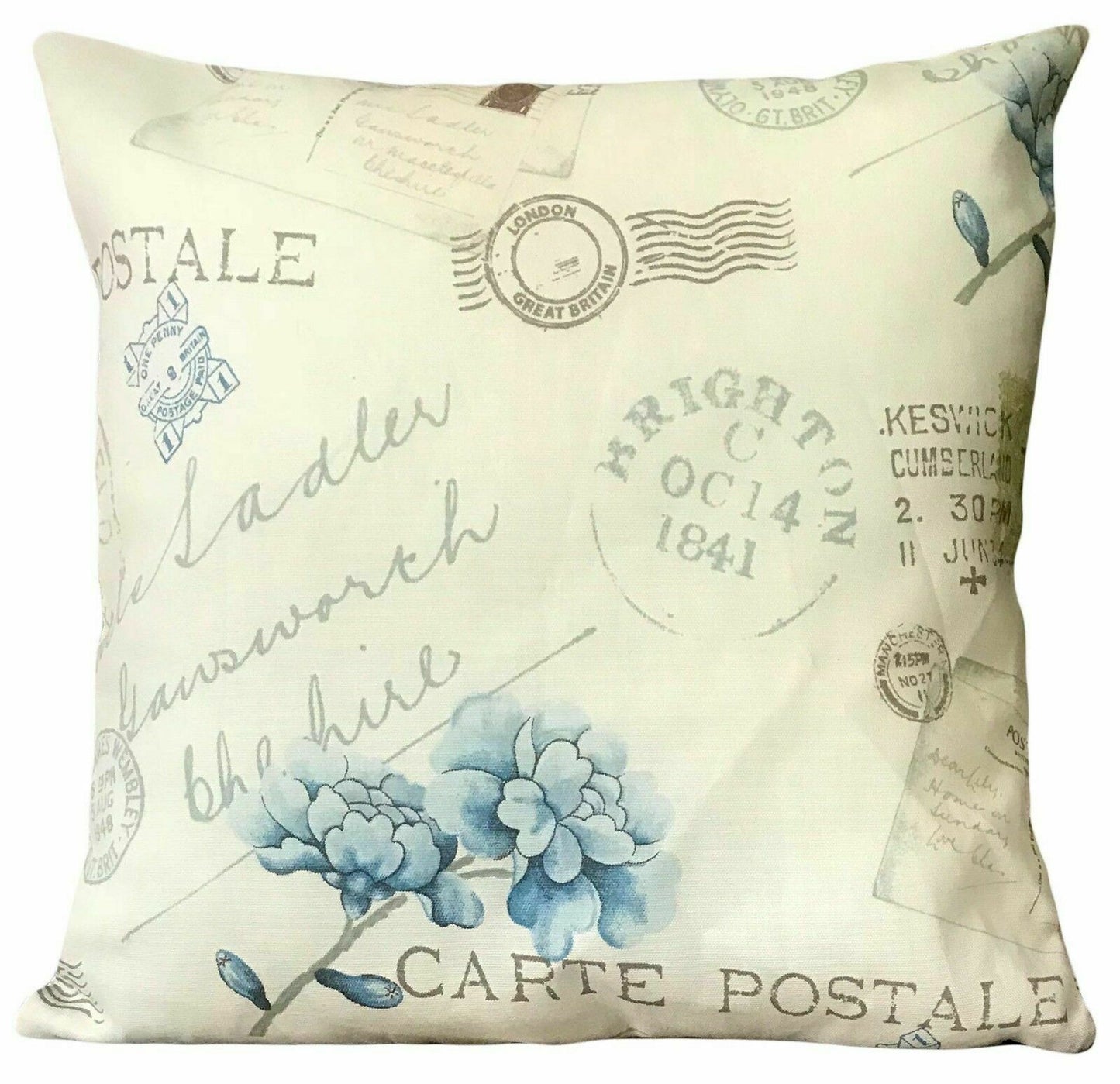 Large Cushions+ Covers set 4 filled shabby chic vintage 21"x21" Cream blue