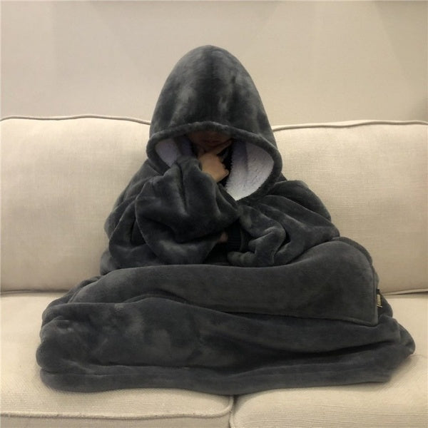 Hoodie Blanket Soft Oversized Ultra Plush Sherpa Giant Big Sweatshirt Reversible Grey