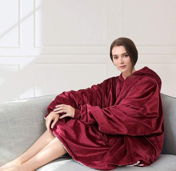 Hoodie Blanket Soft Oversized Ultra Plush Sherpa Giant Big Sweatshirt Reversible Red