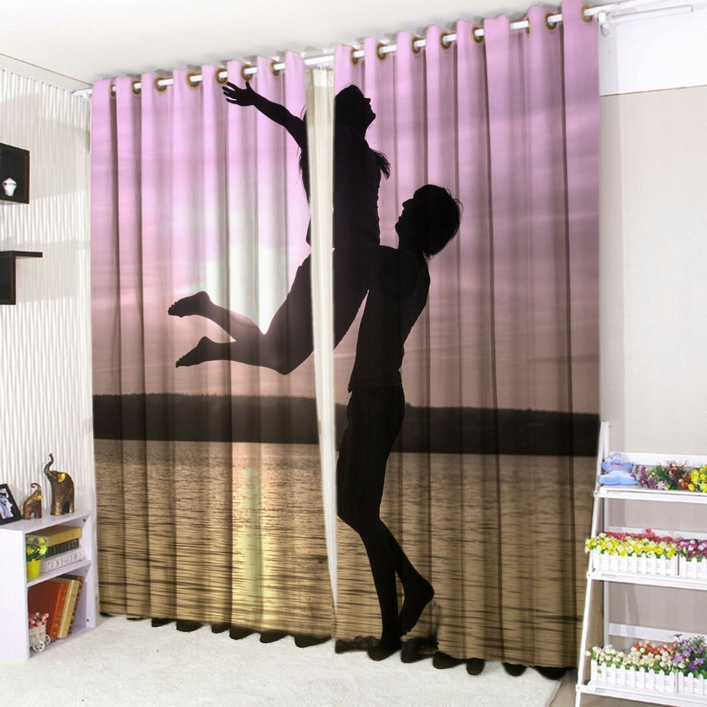 Eyelet Curtains Ring top Pair of 3d Printed Curtains Sunset