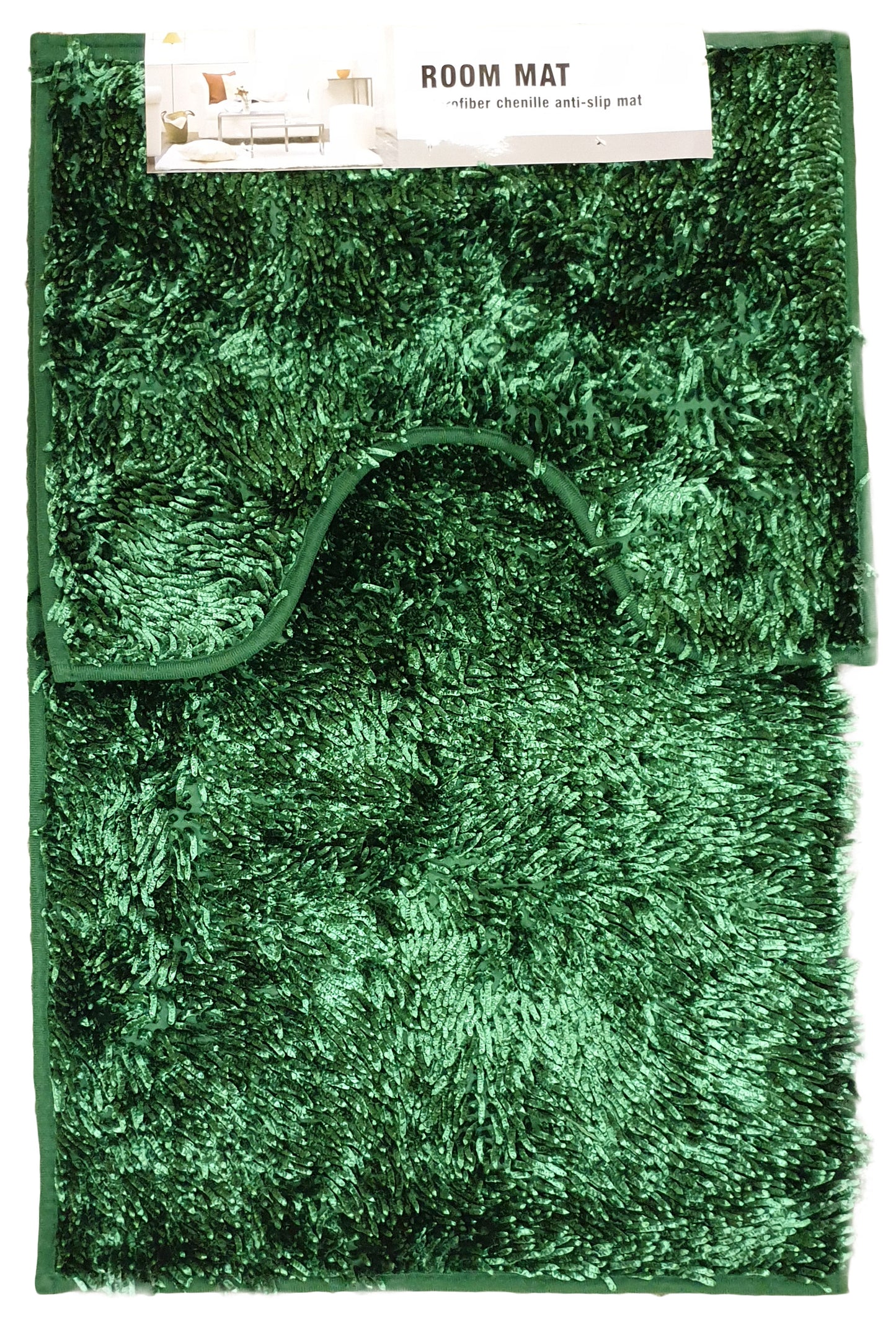 chenille Bath Pedestal Mat Sets Anti Slip Bottle Green
