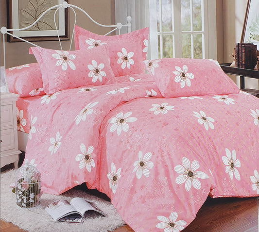Duvet Cover Set with Pillow Cases 90 GSM DAISY WHITE PINK