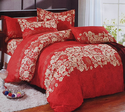 Duvet Cover Set with Pillow Cases 90 GSM FLOWER TRAILS RED