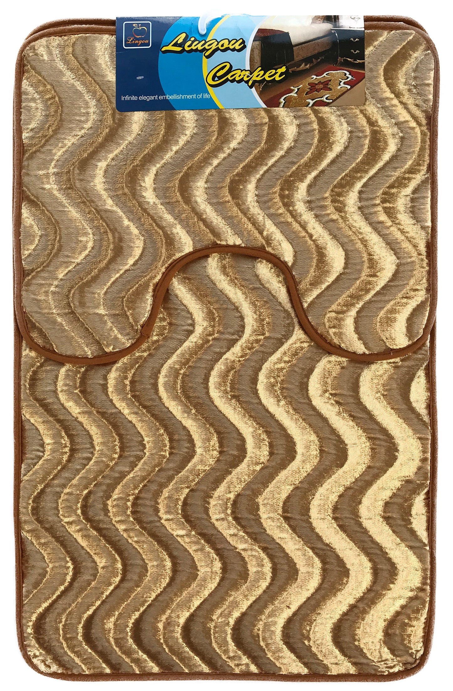 Bath Pedestal Mat wavy Anti Slip Gold