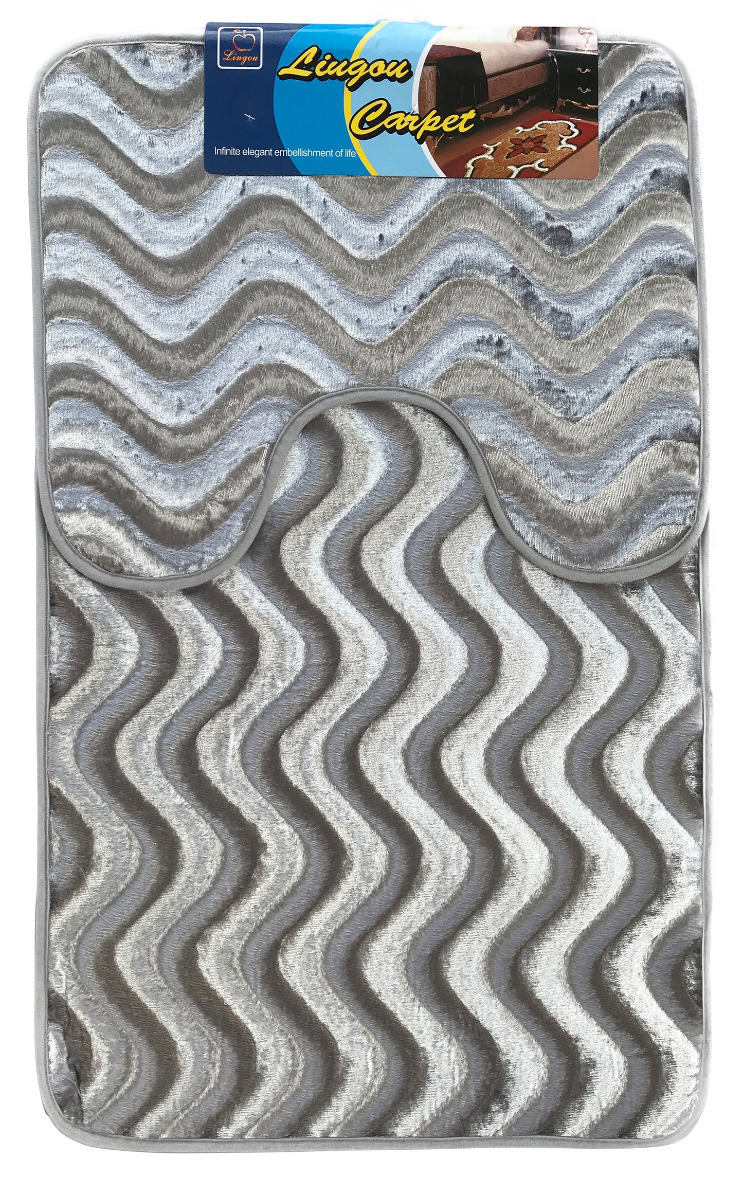 Bath Pedestal Mat wavy Anti Slip Siver