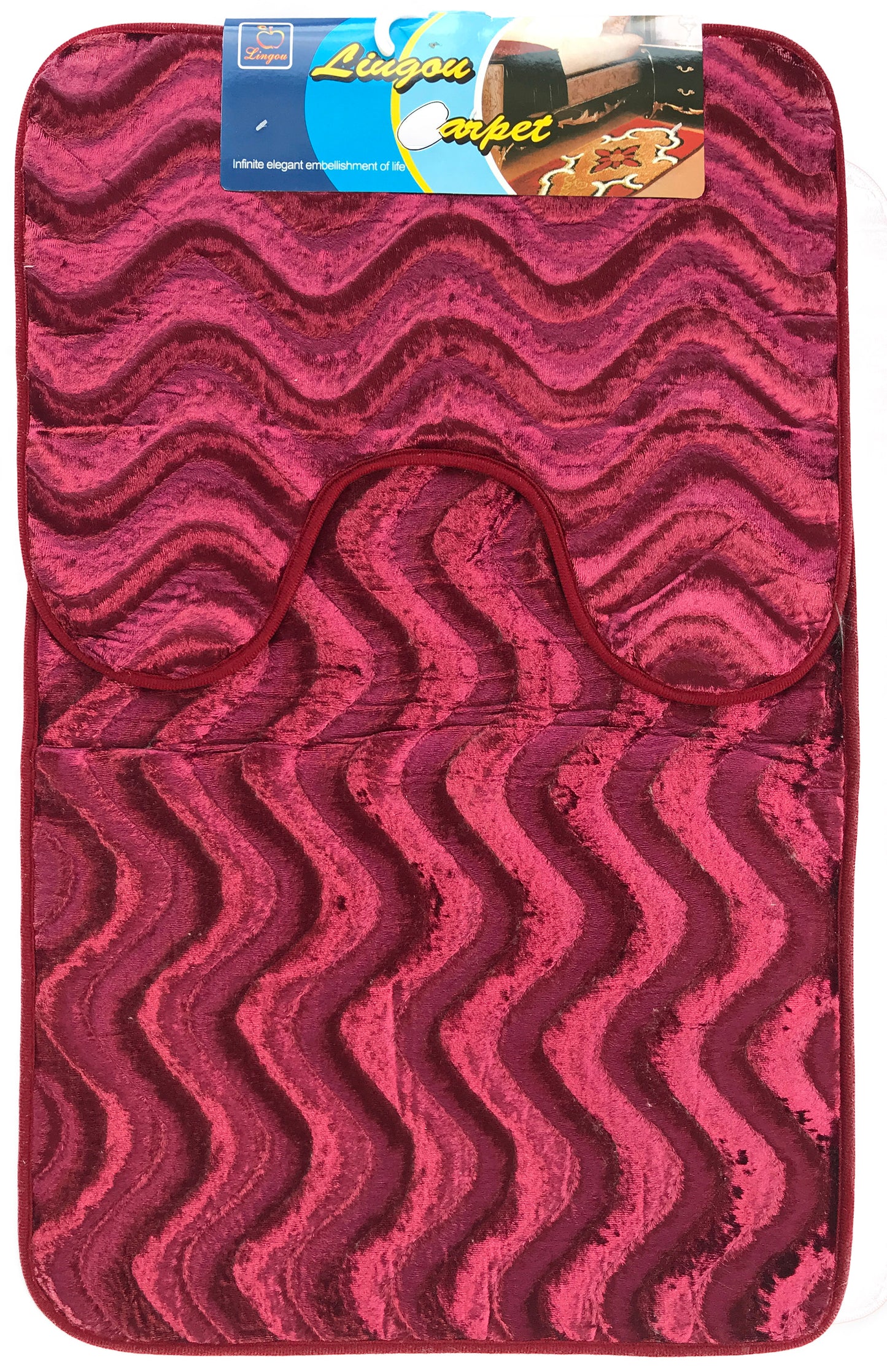 Bath Pedestal Mat wavy Anti Slip Wine Red