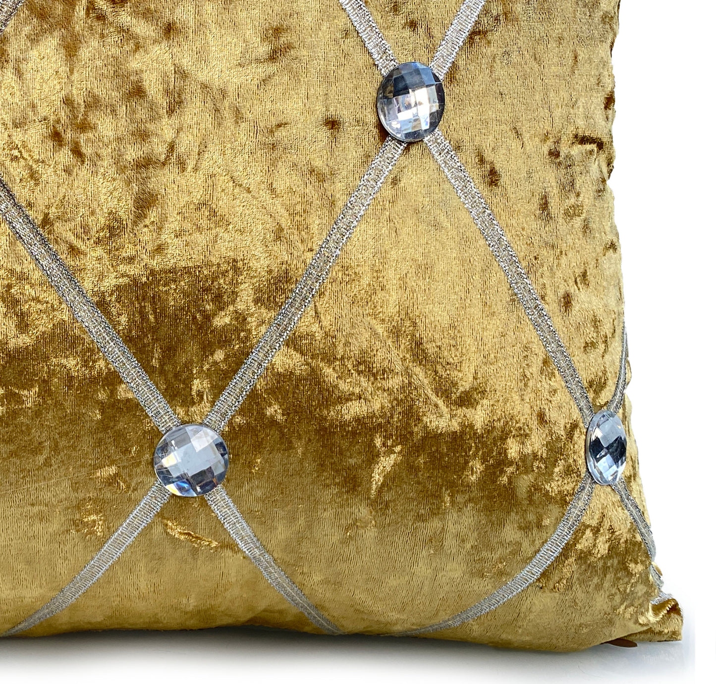 Large Crush Velvet Cushions or Covers Diamante Chesterfield MUSTARD GOLD closer view