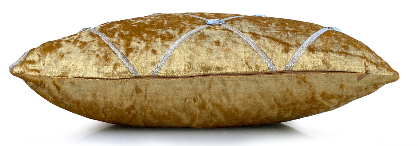 Large Crush Velvet Cushions or Covers Diamante Chesterfield MUSTARD GOLD side view