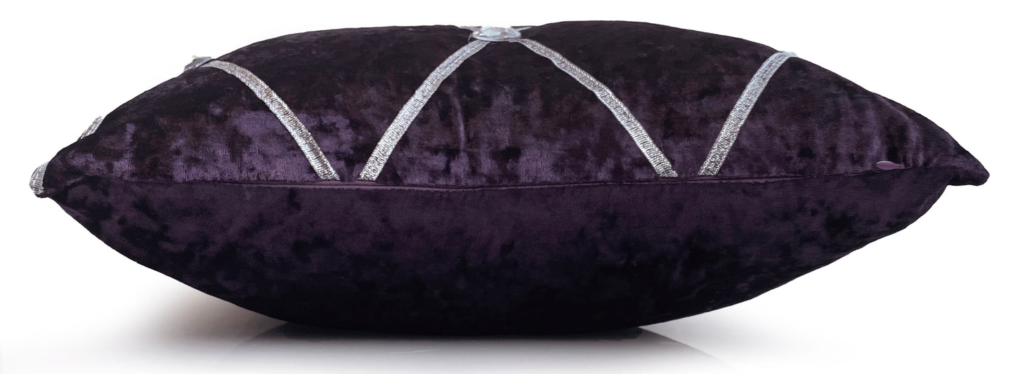 Large Crush Velvet Cushions or Covers Diamante Chesterfield 3 Sizes PURPLE side view