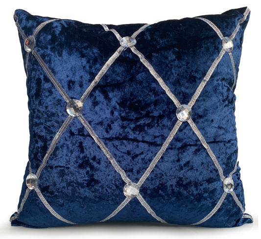 Large Crush Velvet Cushions or Covers Diamante Chesterfield  3 Sizes NAVY BLUE