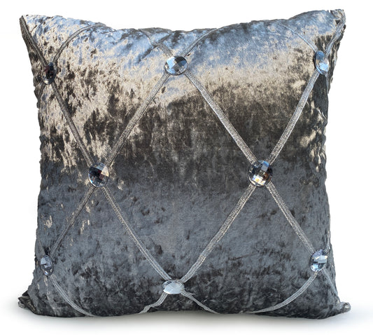 Large Crush Velvet Cushions or Covers Diamante Chesterfield  3 Sizes SILVER