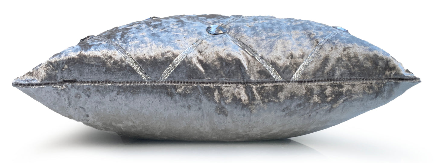 Large Crush Velvet Cushions or Covers Diamante Chesterfield 3 Sizes SILVER side view