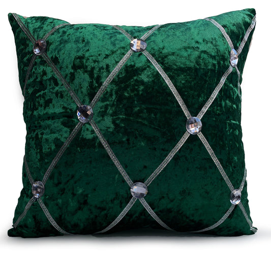 Large Crush Velvet Cushions or Covers Diamante Chesterfield  3 Sizes BOTTLE GREEN