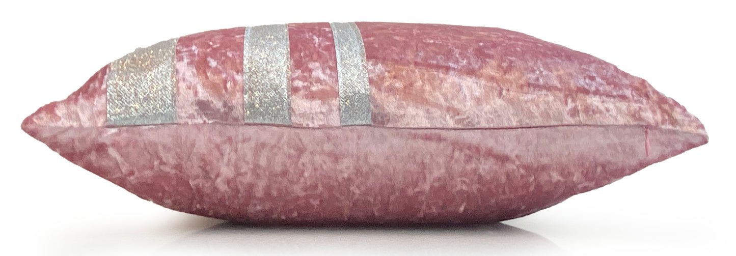 Cushions Covers Velvet Crushed or filled cushions Glitter stripe BLUSH PINK side view