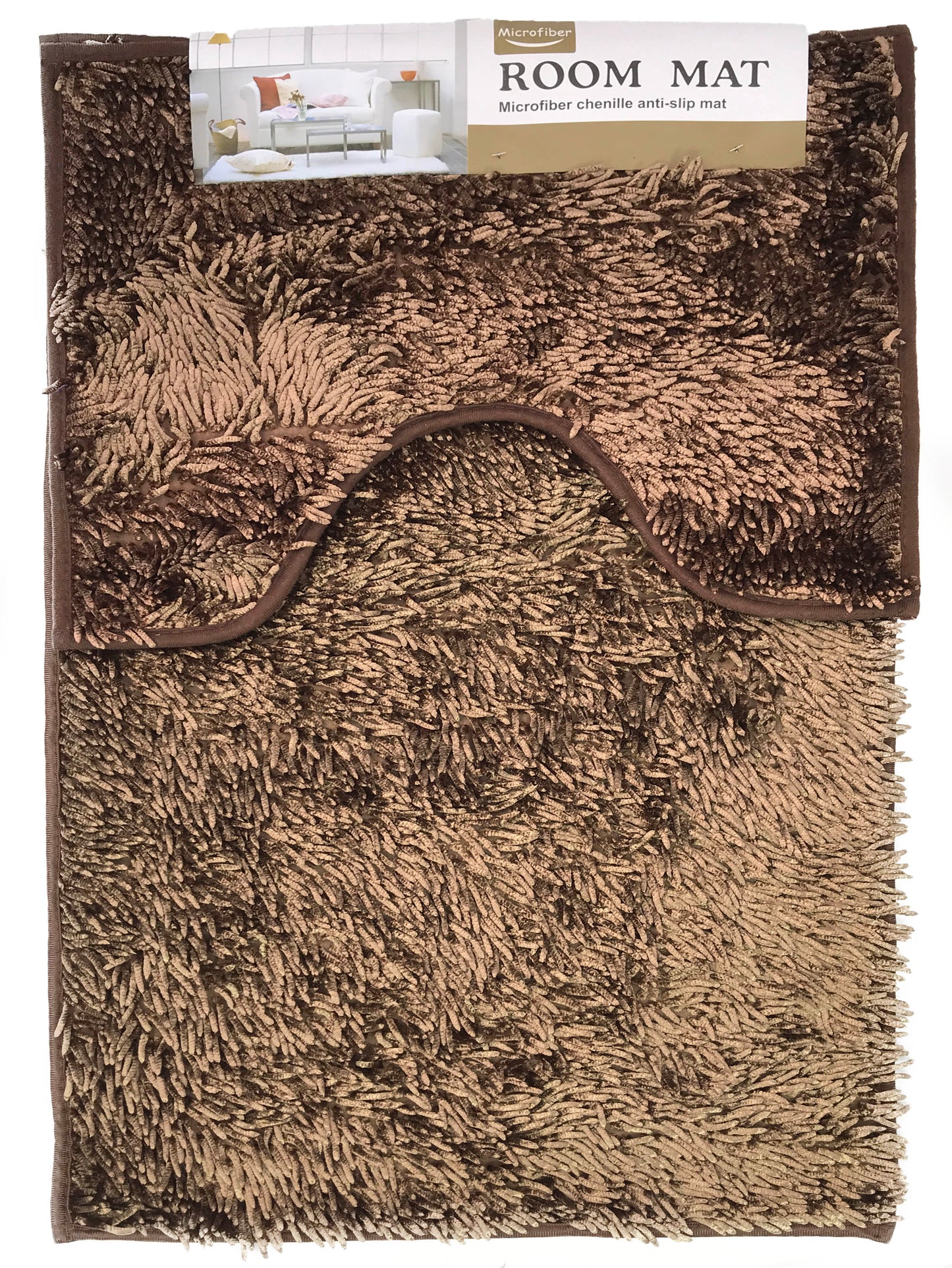 chenille Bath Pedestal Mat Sets Anti Slip Brown