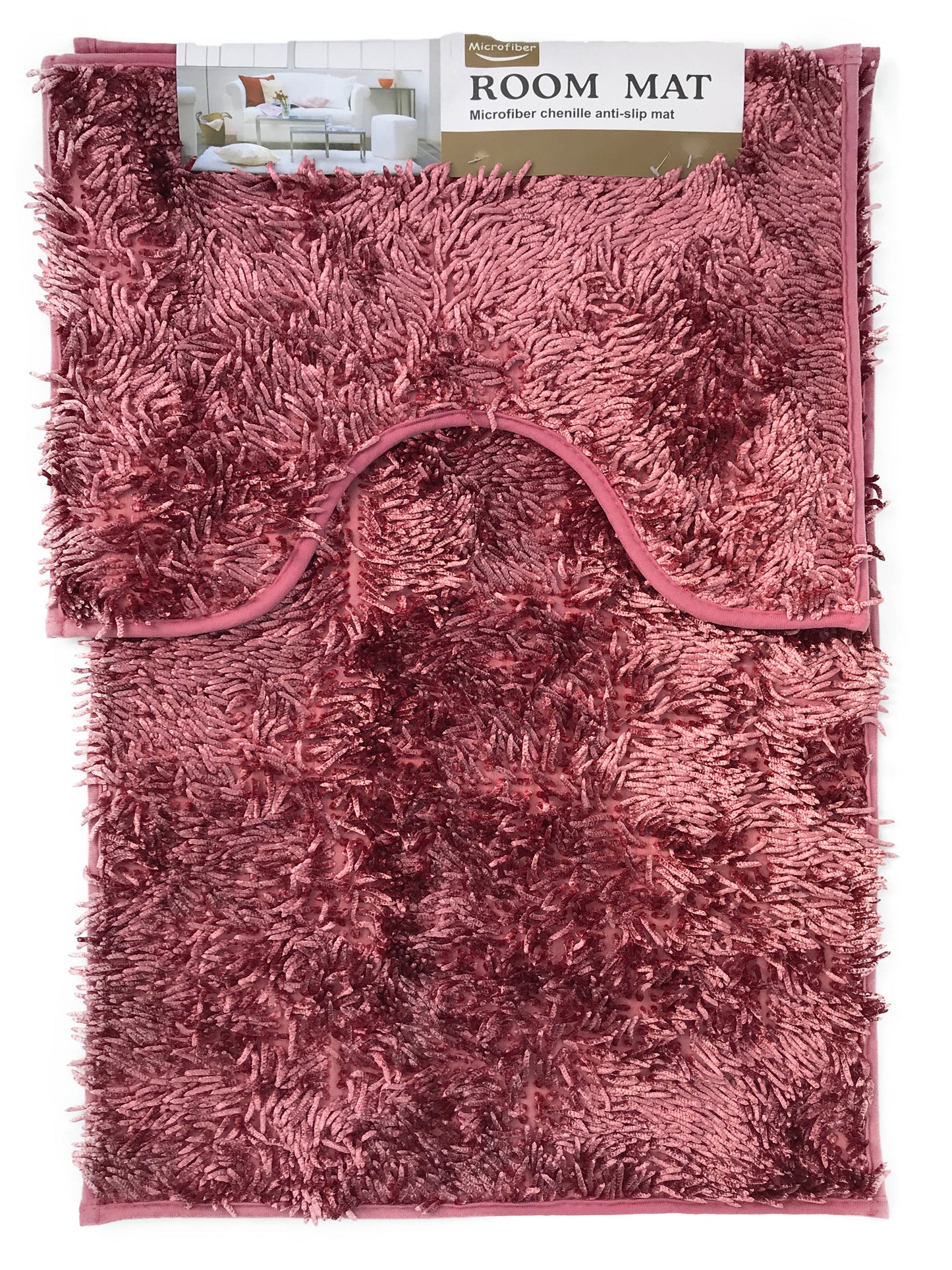 Chenille Bath Mat Sets Anti Slip Pink