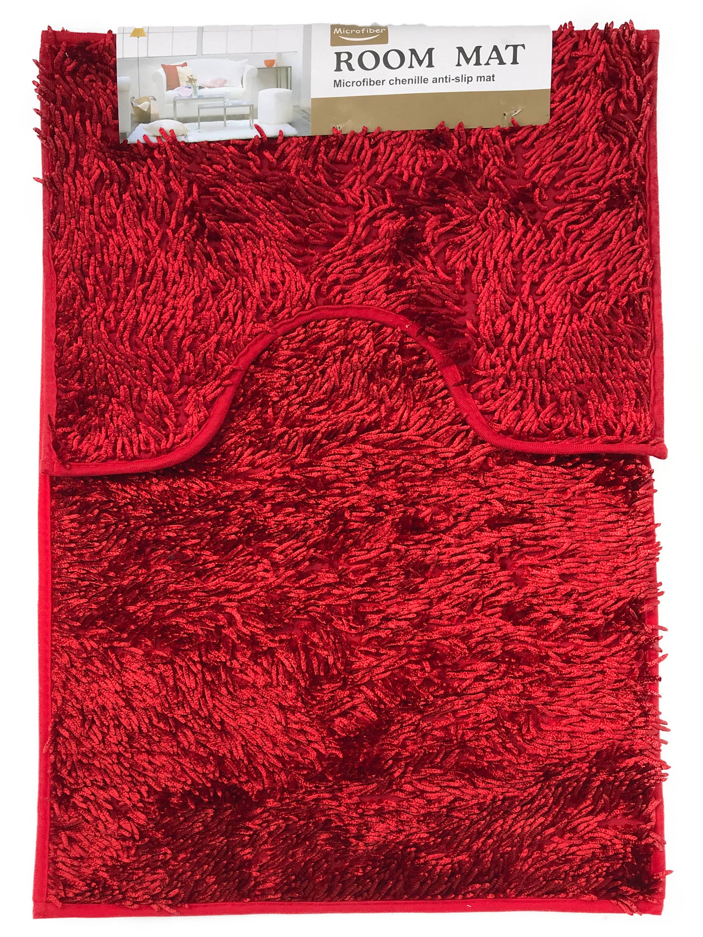 chenille Bath Pedestal Mat Sets Anti Slip Red
