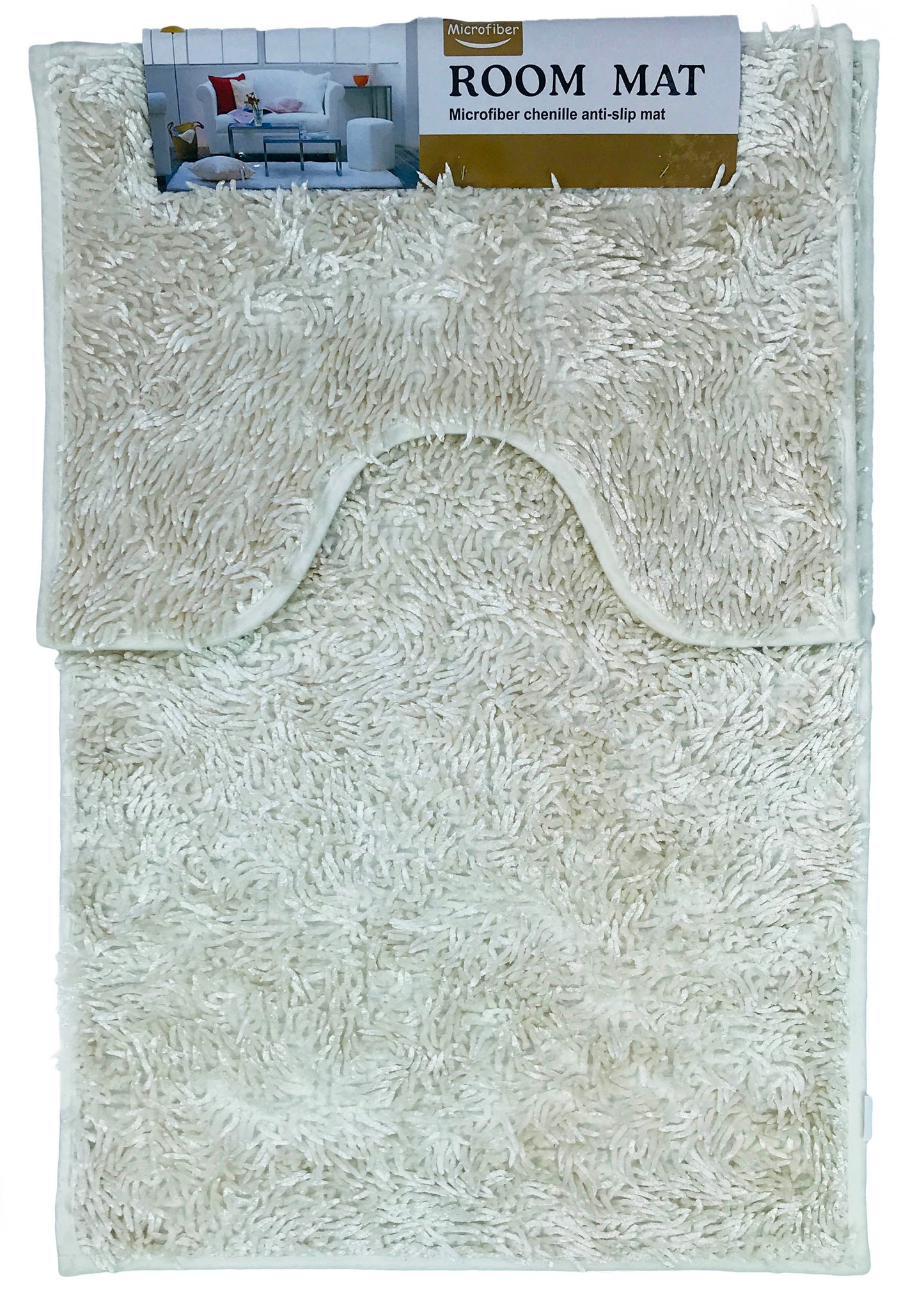 chenille Bath Pedestal Mat Sets Anti Slip Cream