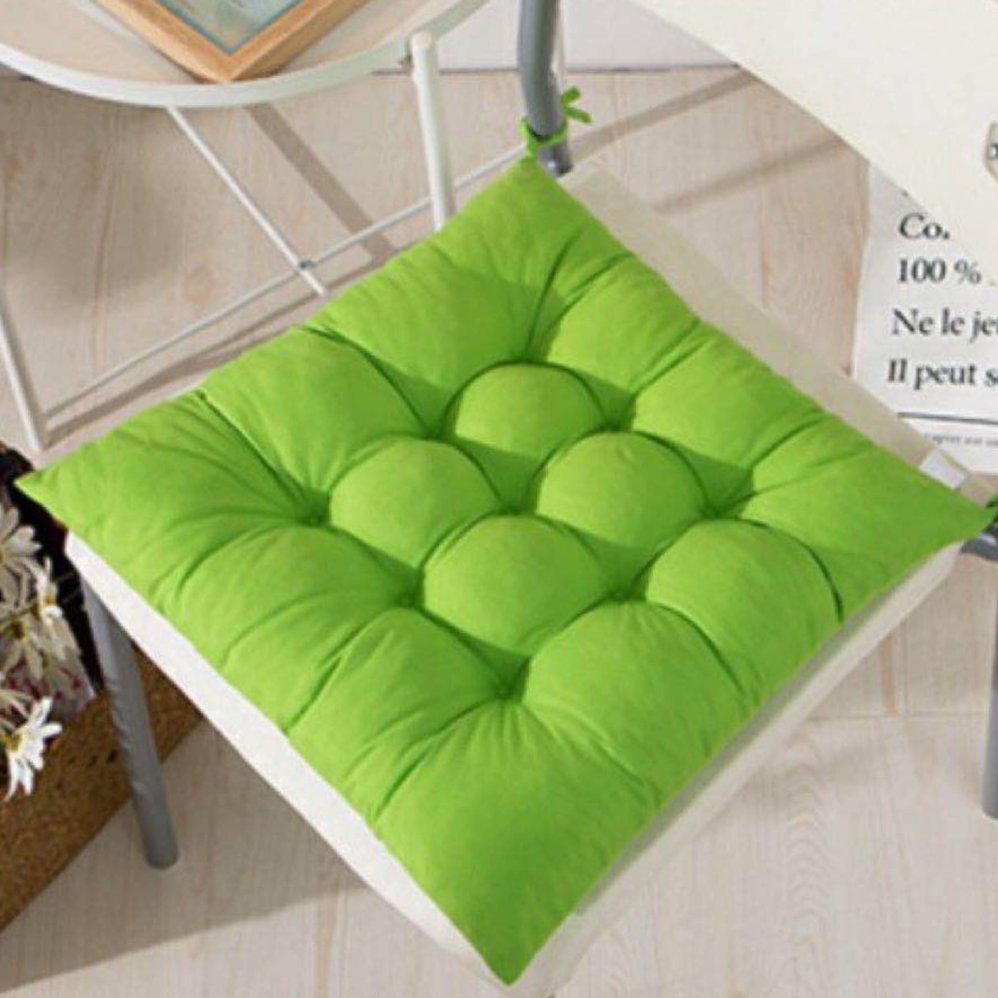 Seat Pad Dining Garden Kitchen Chair Cushions Tie On Plain Lime Green