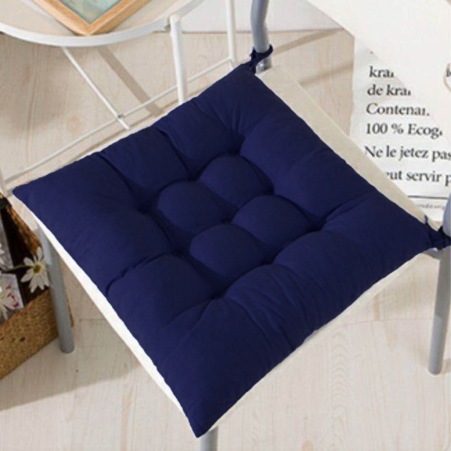 Seat Pad Dining Garden Kitchen Chair Cushions Tie On Plain Navy Blue