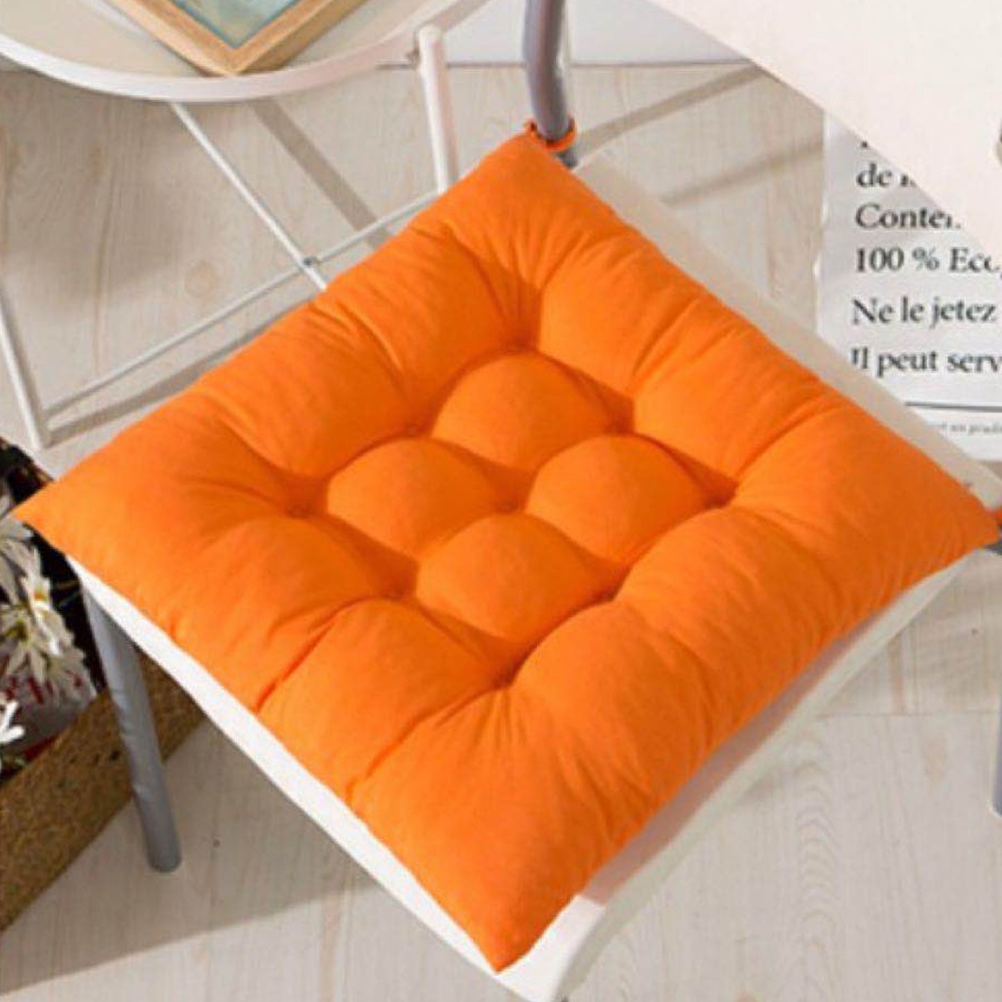 Seat Pad Dining Garden Kitchen Chair Cushions Tie On Plain Orange