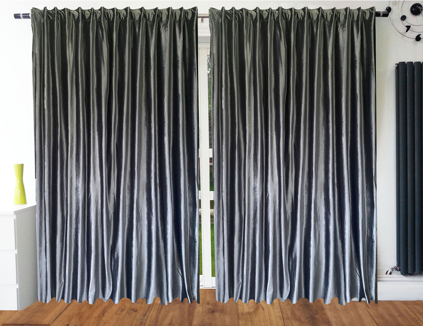 Curtains Rod Pocket Heading Tape Lined Plush Velvet | Silver Grey