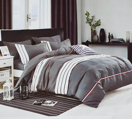 Duvet Cover Set with Pillow Cases 90 GSM STRIPE WHITE RED