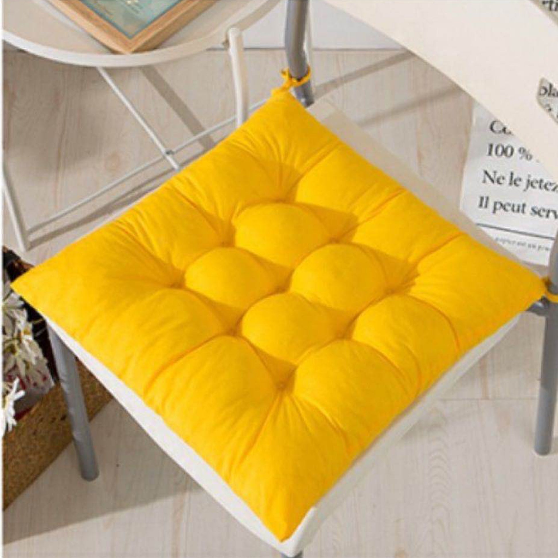 Seat Pad Dining Garden Kitchen Chair Cushions Tie On Plain Yellow