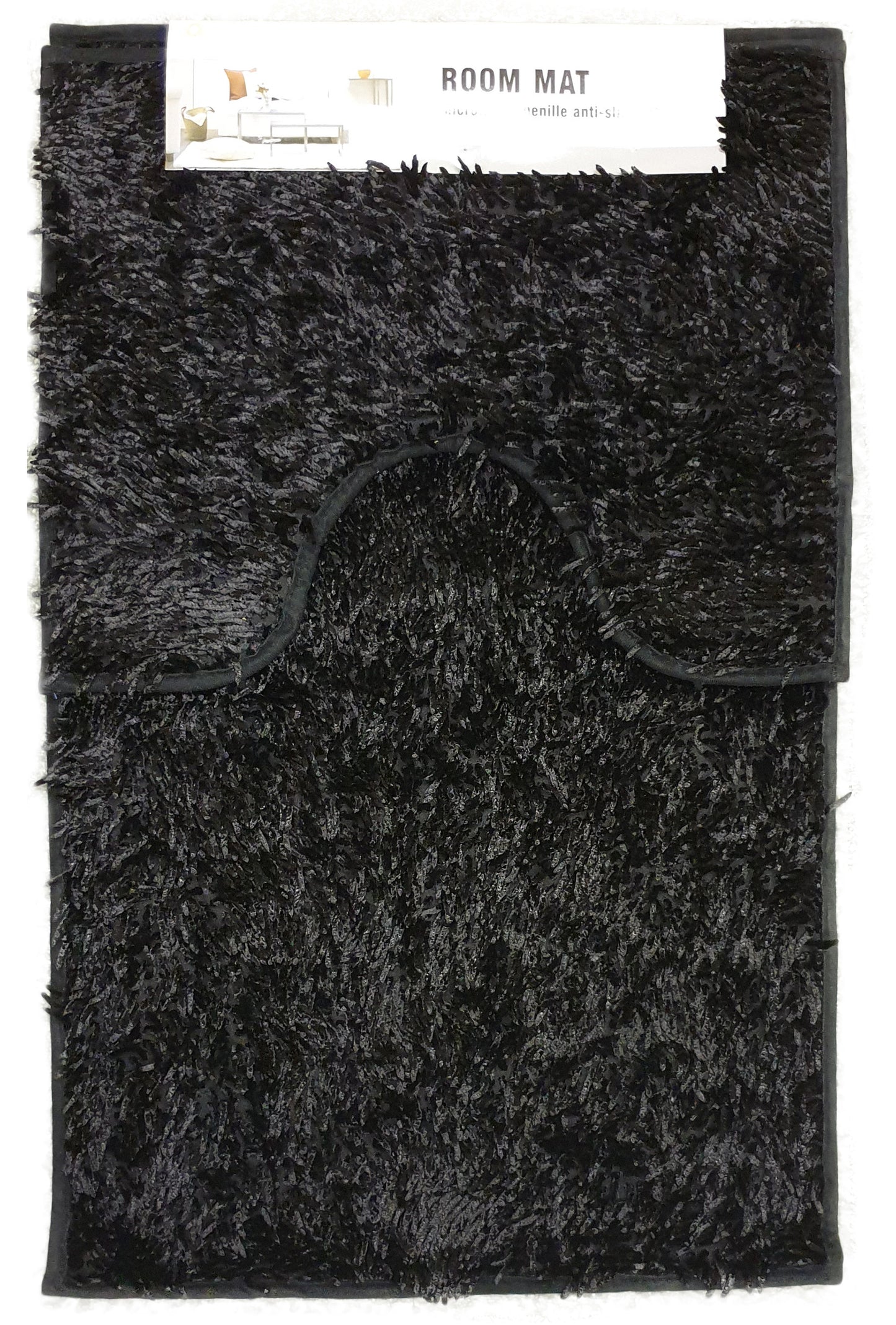 chenille Bath Pedestal Mat Sets Anti Slip Black