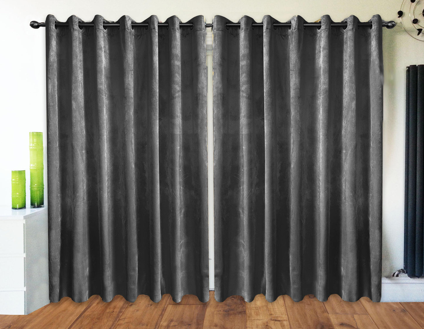 Eyelet Curtains Ring Top Plush Velvet Curtains Grey