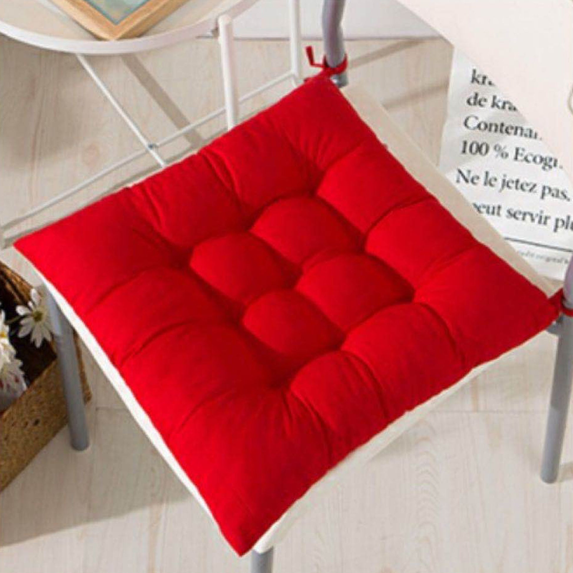 Seat Pad Dining Garden Kitchen Chair Cushions Tie On Plain Red