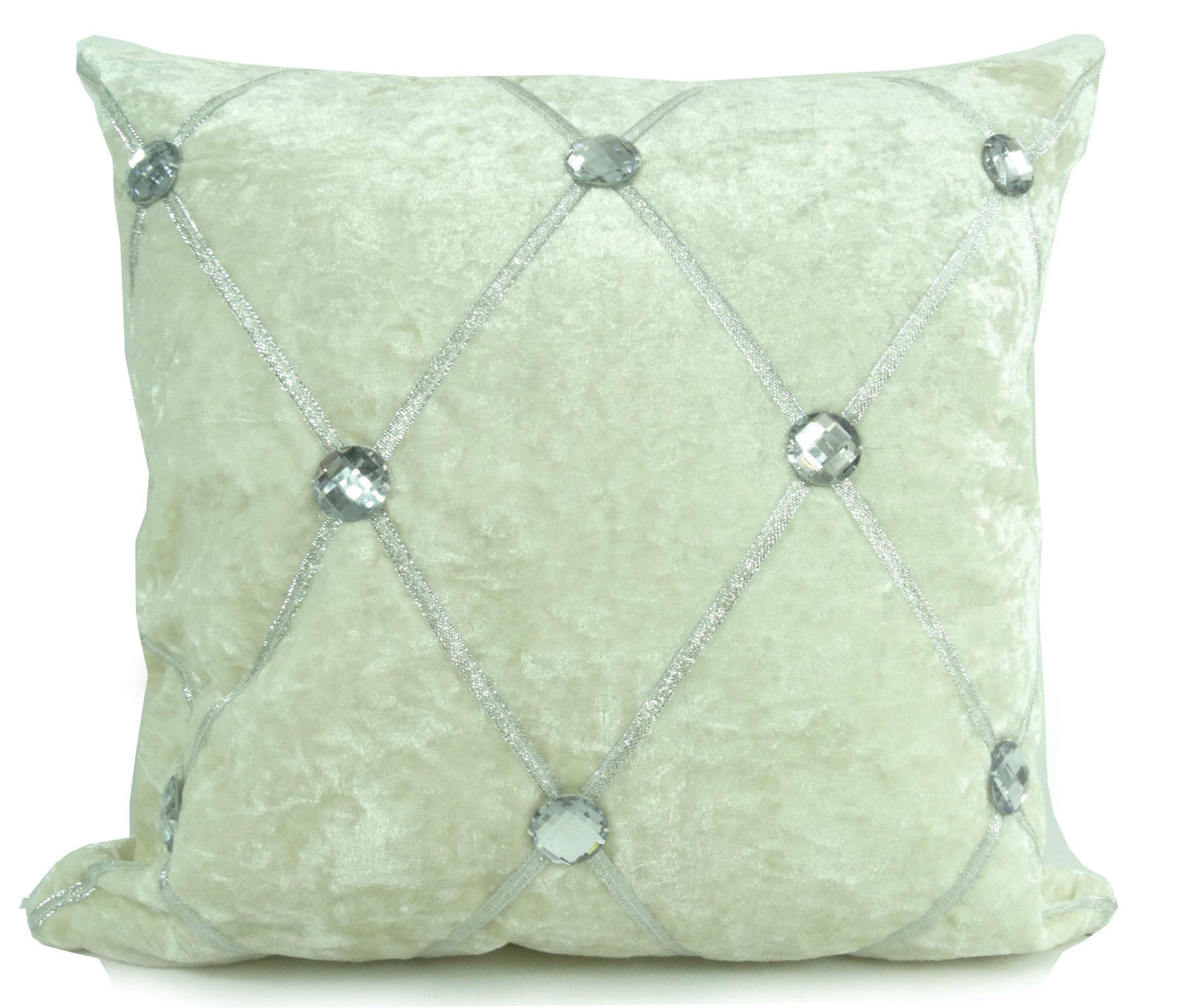 Large Crush Velvet Cushions or Covers Diamante Chesterfield 3 Sizes CREAM
