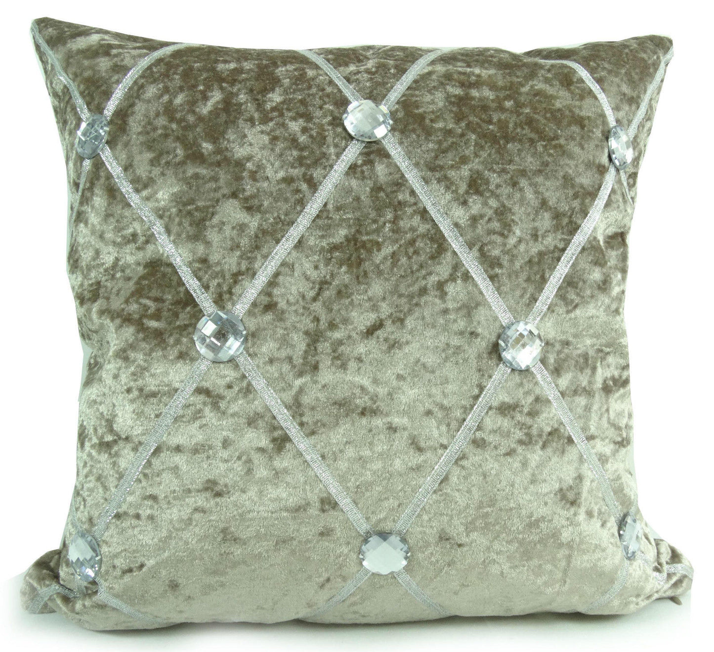 Large Crush Velvet Cushions or Covers Diamante Chesterfield 3 Sizes BEIGE