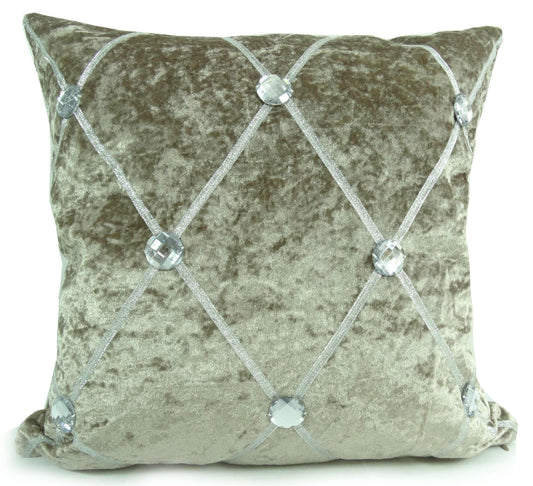 Large Crush Velvet Cushions or Covers Diamante Chesterfield  3 Sizes BEIGE