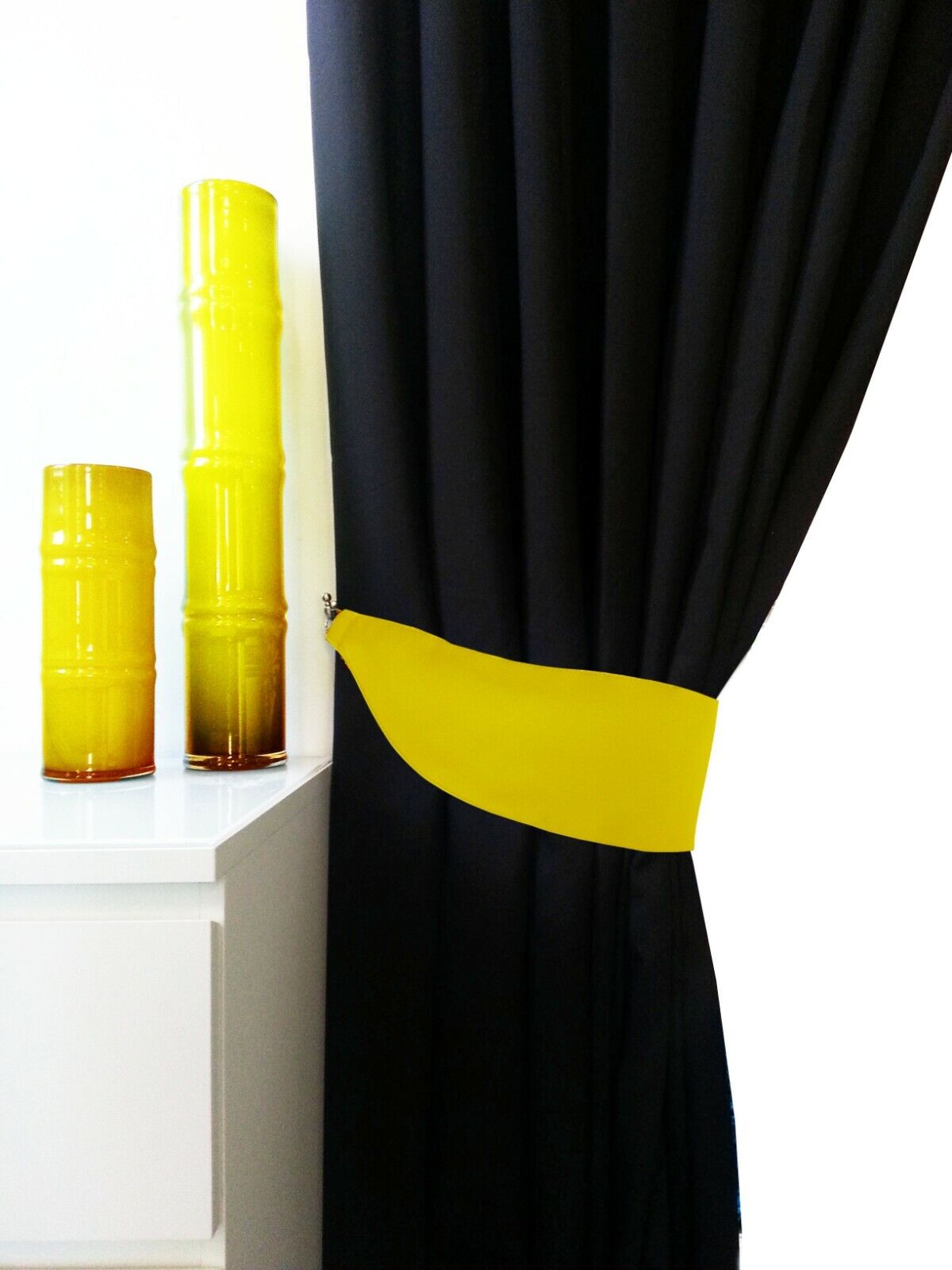 Eyelet curtains Ring Top Fully Lined Pair Ready made curtains 3 Tone Mustard Tie Backs