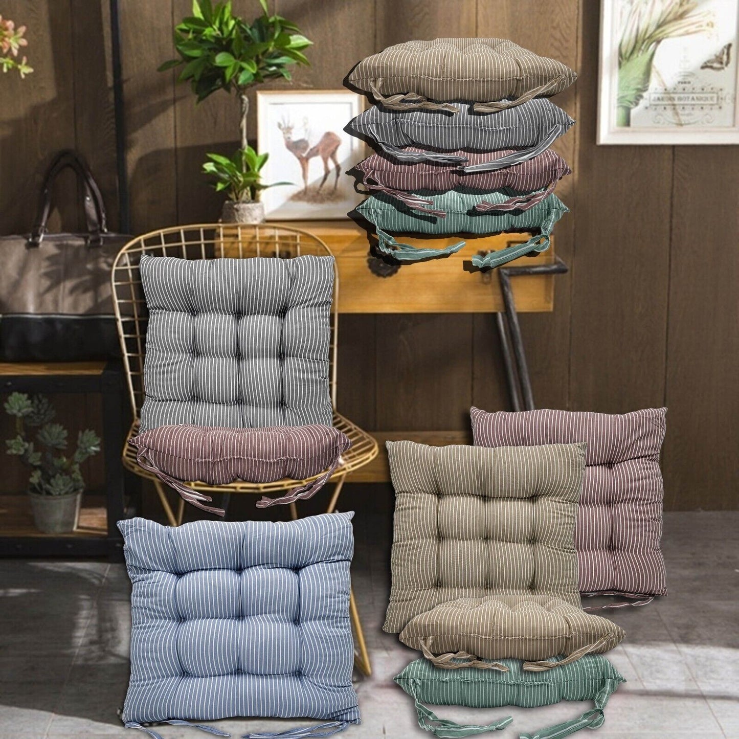 Seat Pad Dining Garden Kitchen Chair Pads Tie On Striped