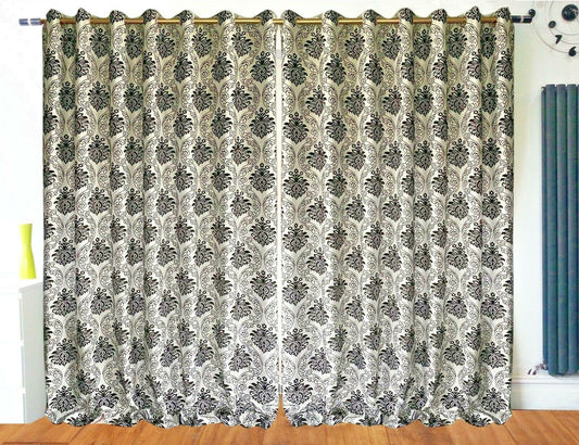 Eyelet Ring top Curtains Black White Flocked Damask Lined 90"X90"