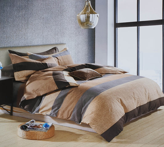 Duvet Cover Set with Pillow Cases 90 GSM STRIPE BEIGE BROWN