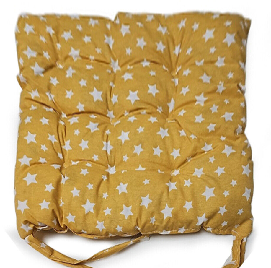 Seat Pad Dining Garden Kitchen Chair Cushions Tie On Stars Yellow white