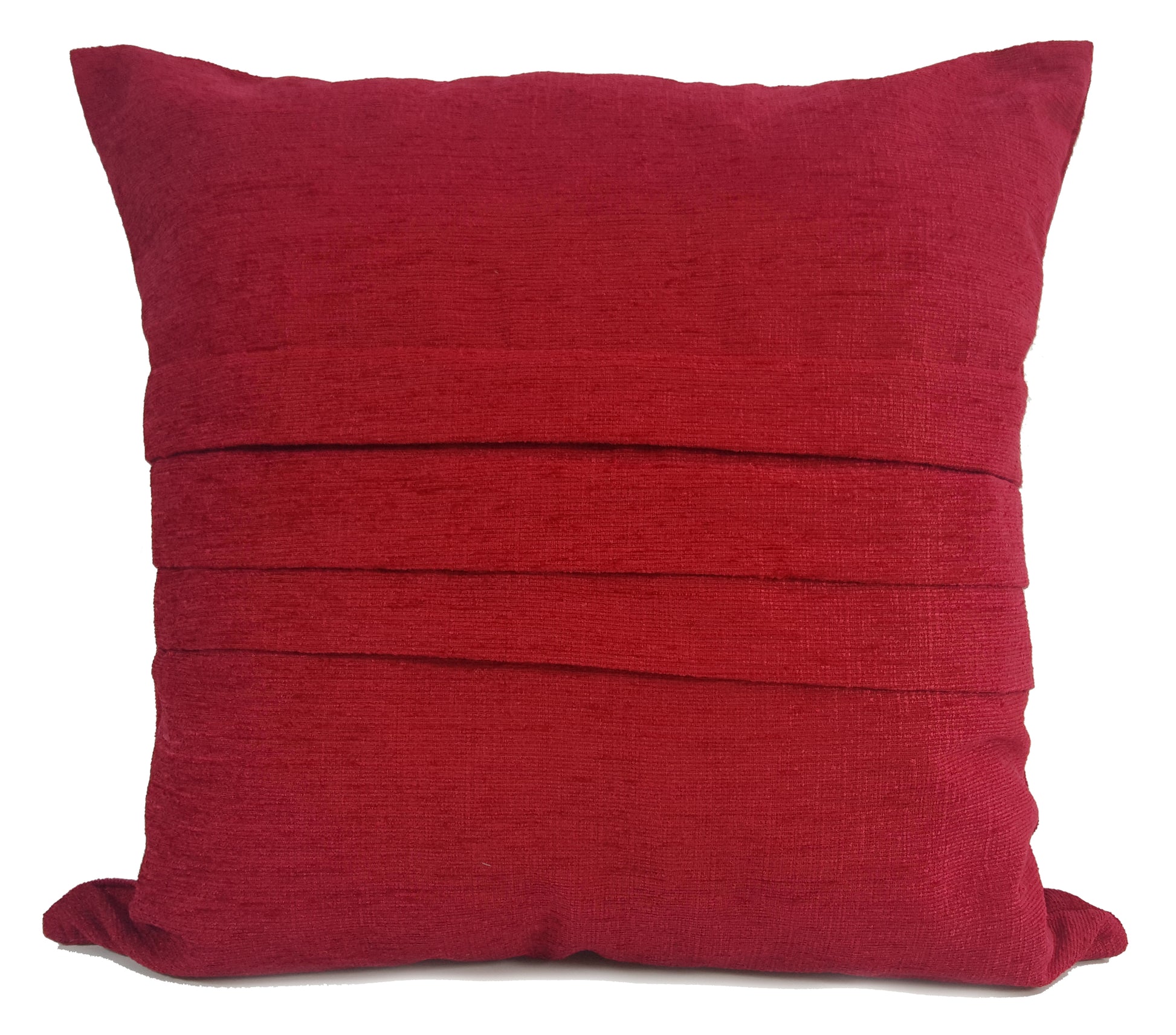 Set of 4 Cushion plain Heavy Chenille cushions Filled Red Pleated