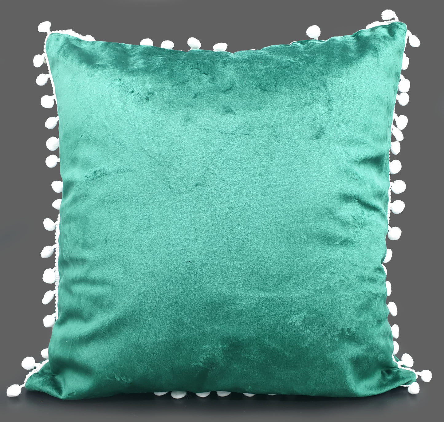 Pom Pom Cushion or Cover Plush Velvet White Pom Pom Bottle Green
